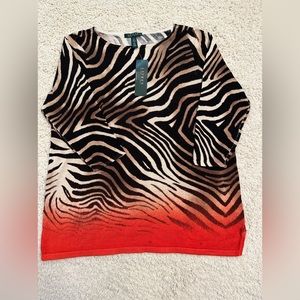 RALPH LAUREN Brown Red Zebra Ombre Linen Cotton Sweater 1X